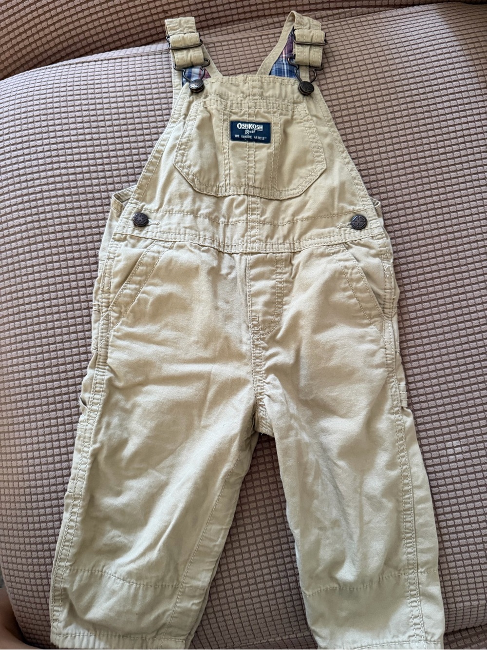OshKosh B'gosh Tan Kids Overalls with Plaid Lining